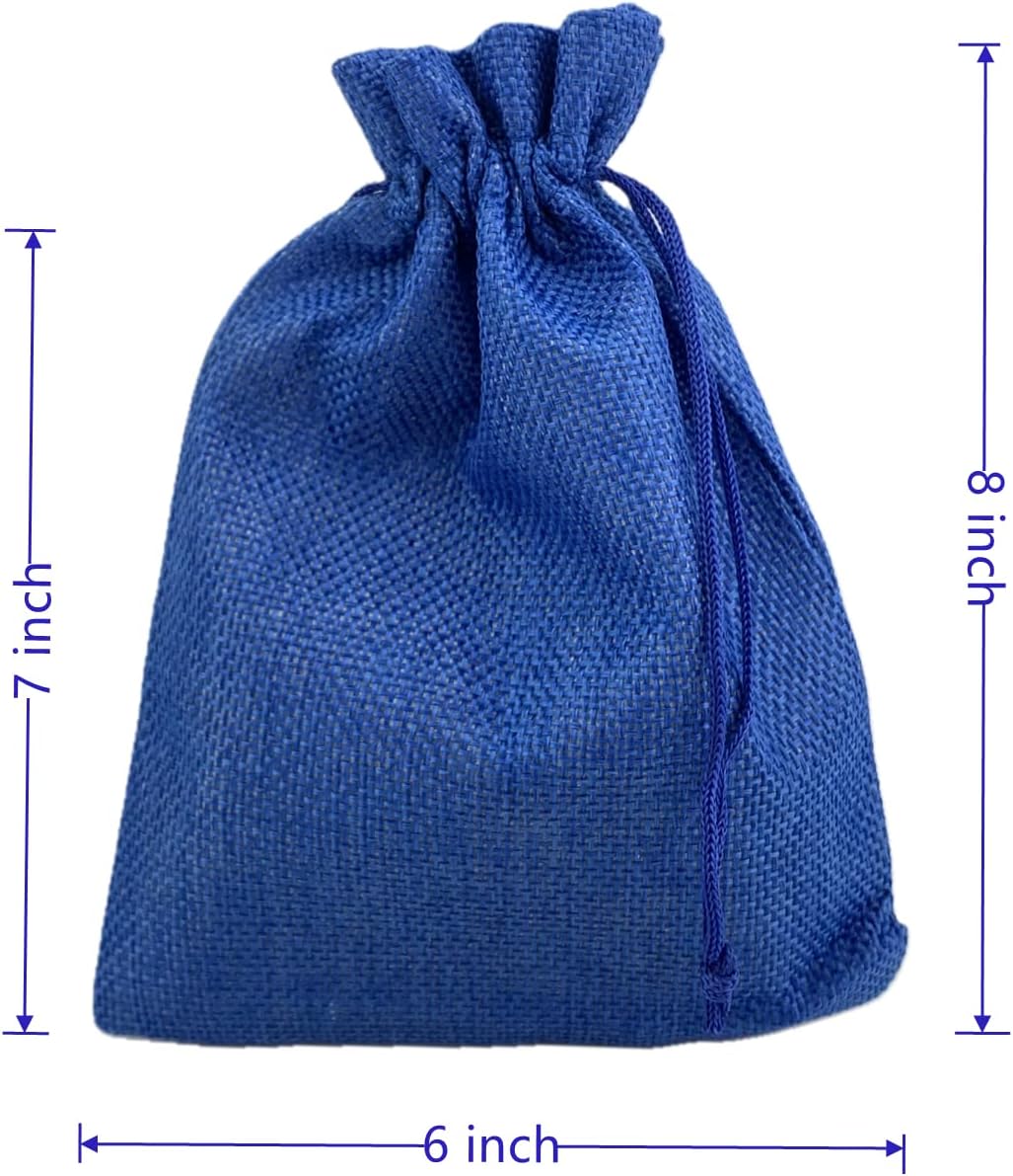 Palmhomee Pack of 25 Burlap Gift Bags with Drawstring Linen Jewelry Pouches Wedding Hessian Jute Bags for Birthday and Treat Pouches Party Wedding Favors Gift (6x8 Inch, Royal Blue)