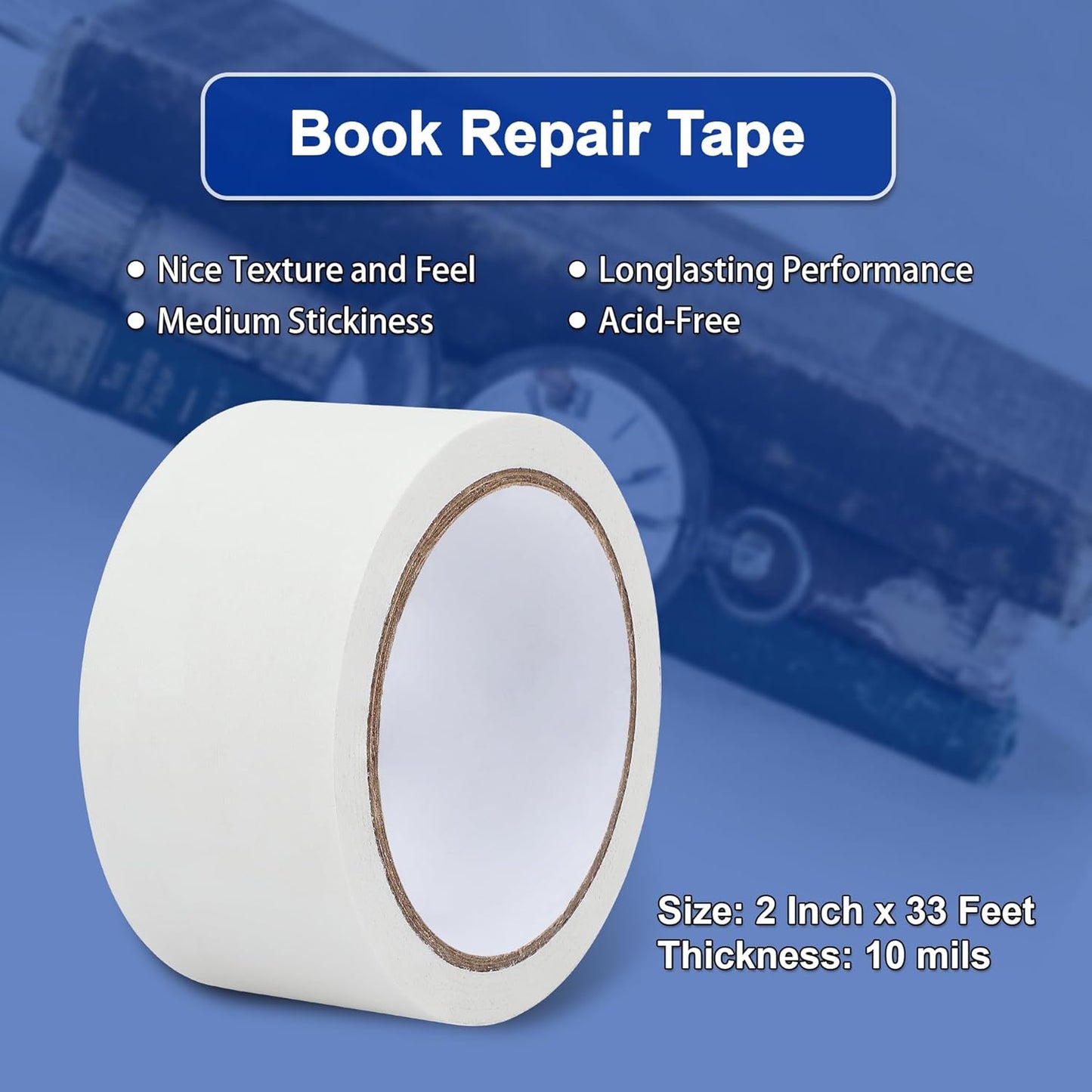 Cloth Bookbinding Repair Tape Cloth Book Repair Tape 2 Inch by 33 Feet Self Adhesive Non Reflective Fabric Tape for Old Books Antique Books Daily Supplies (White)