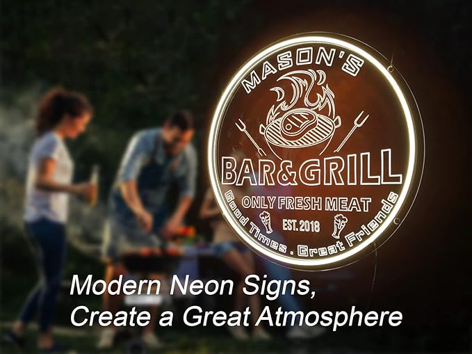 Personalized Bar Grill Neon Signs,Custom Bar BBQ Grill LED Sign, Barbeque Dad's BBQ Grilling Light Up Sign for Backyard,Garden Yard,Porch, Deck, Patio Decor, Housewarming Gift