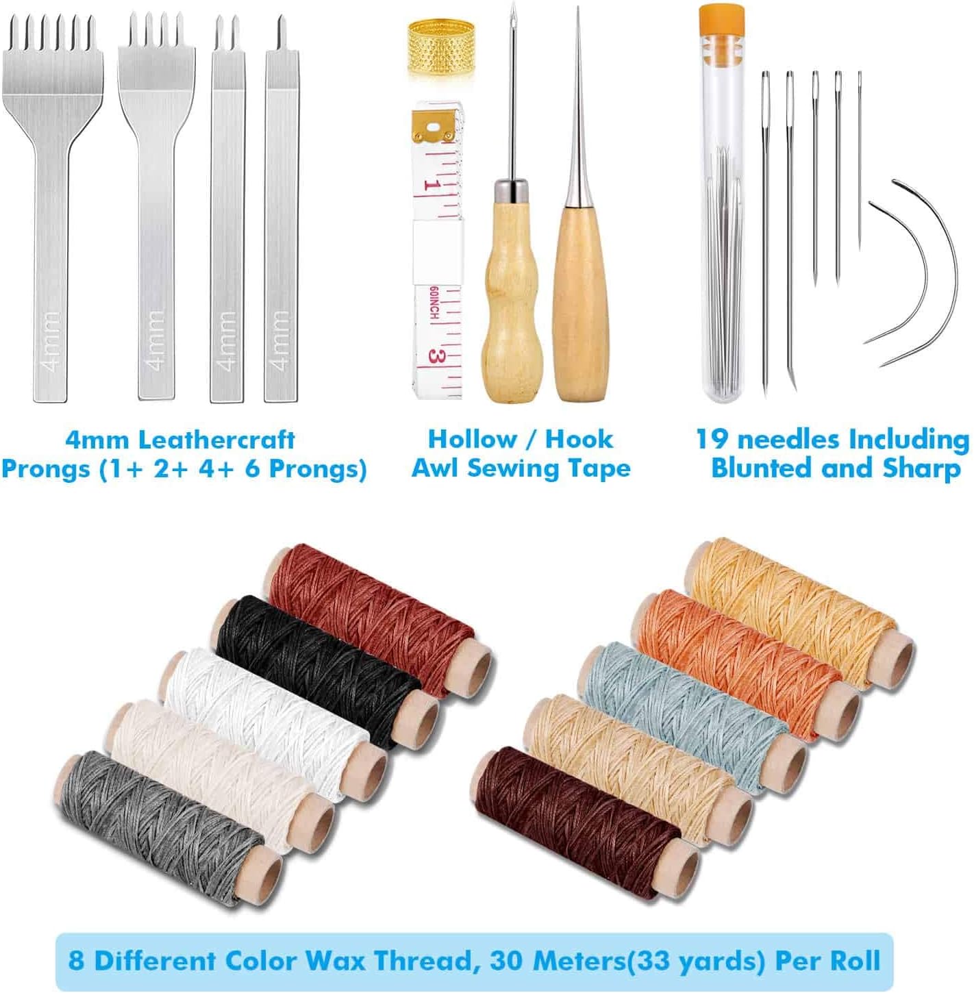 Cridoz 35 Pcs Leather Pouch Kit with Hole Punch, Sewing Tools, Waxed Thread and Large-Eye Stitching Needles for Beginner Crafting Projects
