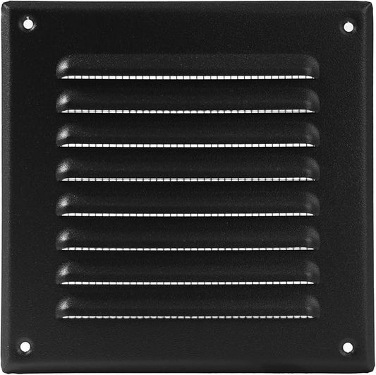 Vent Systems - 5 x 5 Inch (Inner) Black Metal Square Soffit Air Vent Grille Cover, Register Vent Deflector Louver Built-in Mesh HVAC for Bathroom Home Office Kitchen 6.5" x 6.5" (Outer)