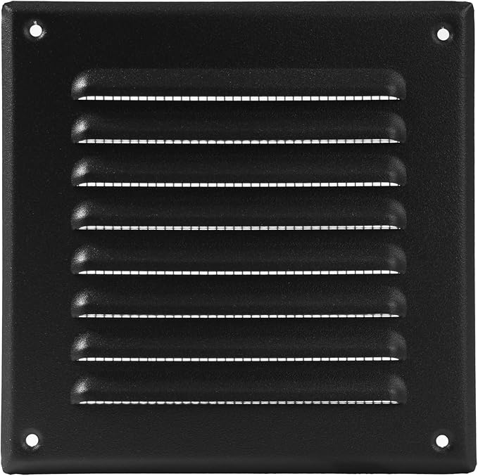 Vent Systems - 5 x 5 Inch (Inner) Pack of 2 Black Metal Square Soffit Air Vent Grille Cover, Register Vent Deflector Louver Built-in Mesh HVAC for Bathroom Home Office Kitchen 6.5" x 6.5" (Outer)