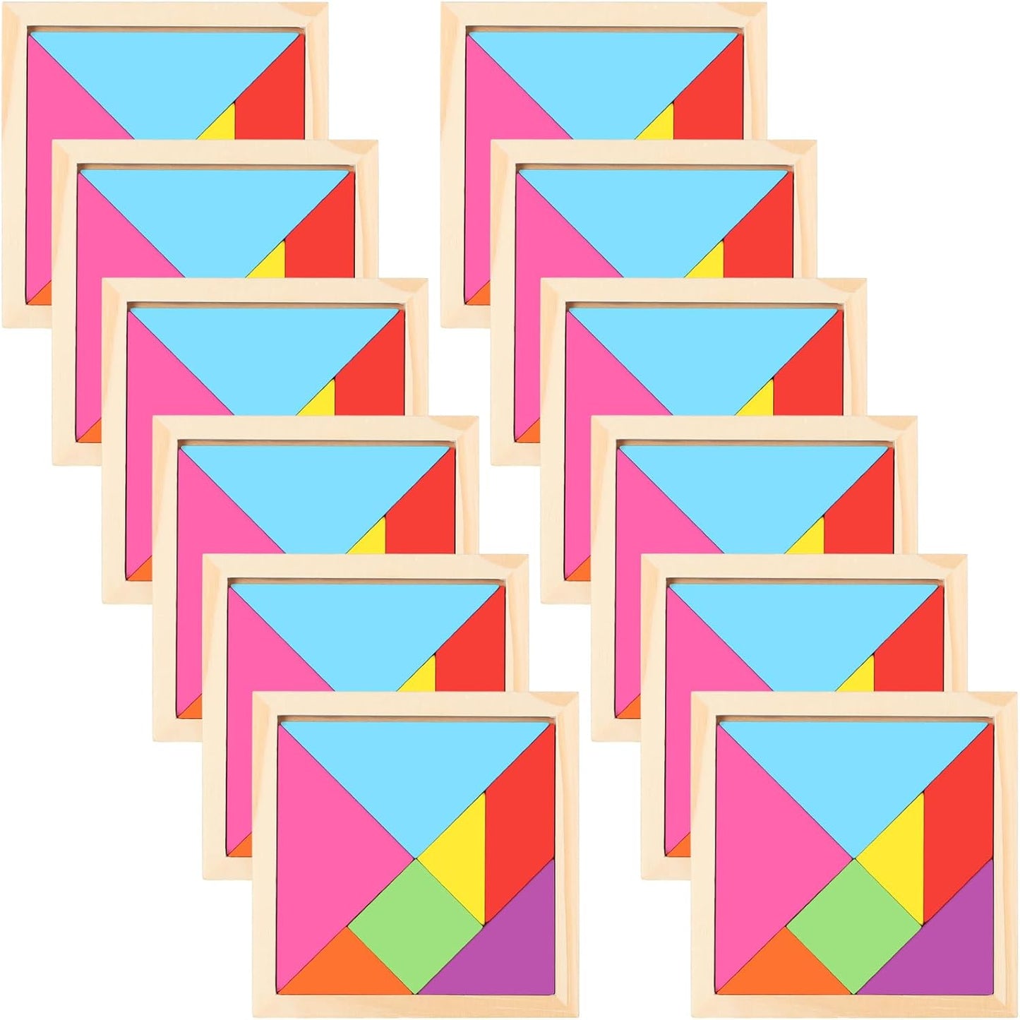 Meooeck 12 Pack Tangrams Wooden Puzzles Tangrams Classroom Set for Kids Shape Puzzles Brain Logic Blocks for Games Educational Gifts for Adults Kids Ages 4-8 8-12(Classic Style)