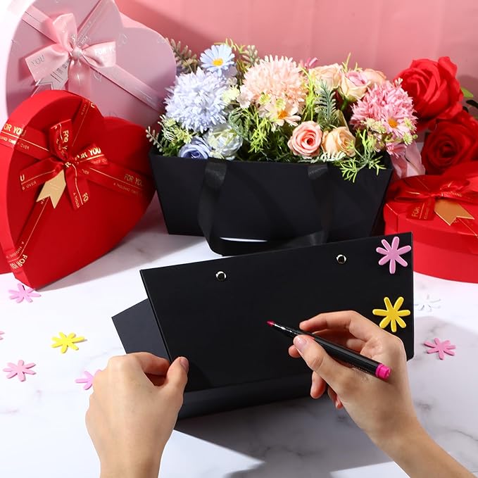 Glenmal 72 Pcs Baskets for Gifts Waterproof Empty Kraft Basket Bulk with Handles 9.8 x 6.5 x 4.3'' Gift Basket Empty to Fill for Wedding Party Christmas Valentines(Black)