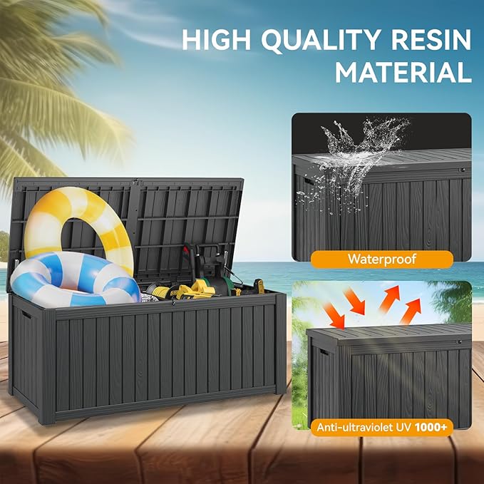 NUNU LAB 220 Gallon Outdoor Storage Box Waterproof, Outside Package Delivery Deck Boxes with Lockable Lid, Backyard Storage Bin For Garden Tools, Patio Cushions, Black