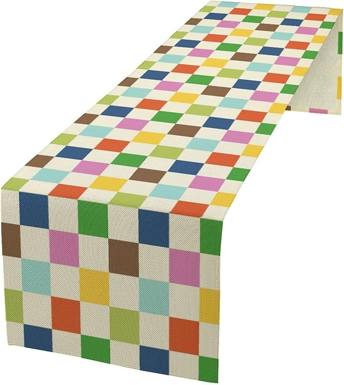 Colorful Checkered Table Runner, Vintage 60s 70s Cute Modern Geometric Table Runner for Party Kitchen Dining Home Outdoor Banquet 13x70in