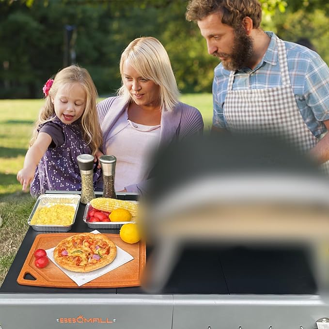 Upgraded Pizza Oven Cart Table for Ooni Koda/Karu/Fyra 16 & 12, Movable Thicken & Widen Rolling Kitchen Cart, Outdoor Grill Stand for Ninja Woodfire,Blackstone Griddle,Barbecue Tool Set