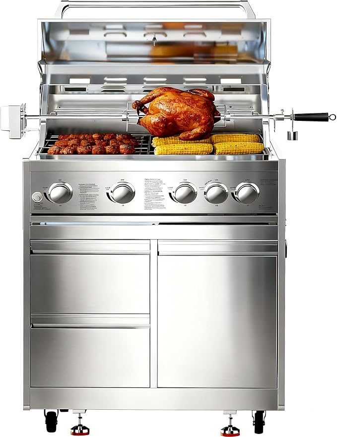 BODEGA Outdoor Kitchen Cabinets for Built-in BBQ Grill with 2 Drawers and Propane Tank Storage, Stainless Steel Outdoor Kitchen Drawer Suitable for 30 Inch Propane Grills.