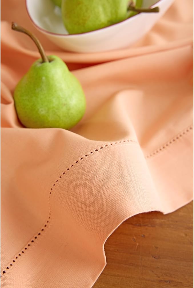 Solino Home Table Runner 120 Inches Long - Cotton Linen Hemstitch Peach Bloom Table Runner 14 x 120 Inch for Valentines, Spring, Easter