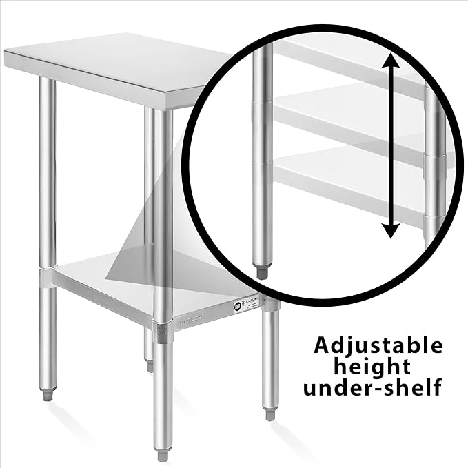 KUTLER Stainless Steel Table 30 x 12 Inches, NSF Heavy Duty Commercial Kitchen Prep and Work Table with Undershelf for Restaurant, Hotel, Home