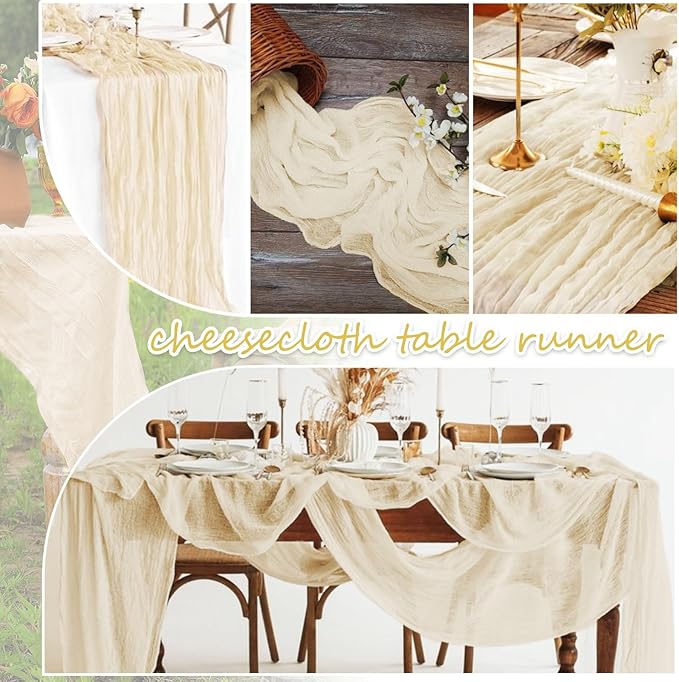 20 Packs Cheesecloth Table Runner 10FT Long Boho Gauze Fabric Table Runner Vintage Rustic Sheer Runners for Wedding Party Bridal Baby Shower Table Decorations (Ivory )