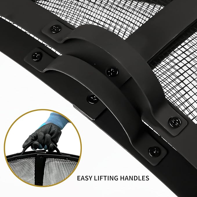 Outdoor Fire Pit Spark Screen Cover Accessory, 36In Patio Round Easy-Opening Fire Mesh Screen Guard, Heavy Duty Steel Firepit Ember Lid with Hinge