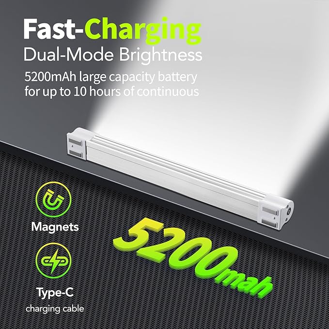 LETOUR Rechargeable Light LED Tube Magnetic Light 4000Lumens 5200mAh 5 Levels Dimming Camping Lantern USB Rechargeable Portable Lights with 2 Magnets Endurance for 60 Hours