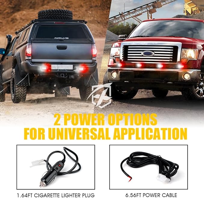 Xprite White Red LED Surface Mount Strobe Lights Kit, w/Control Panel Emergency Safety Warning Flashing Grille Cop Marker Light Assembly for Vehicles Trucks ATV UTV Motorcycle 8PCS