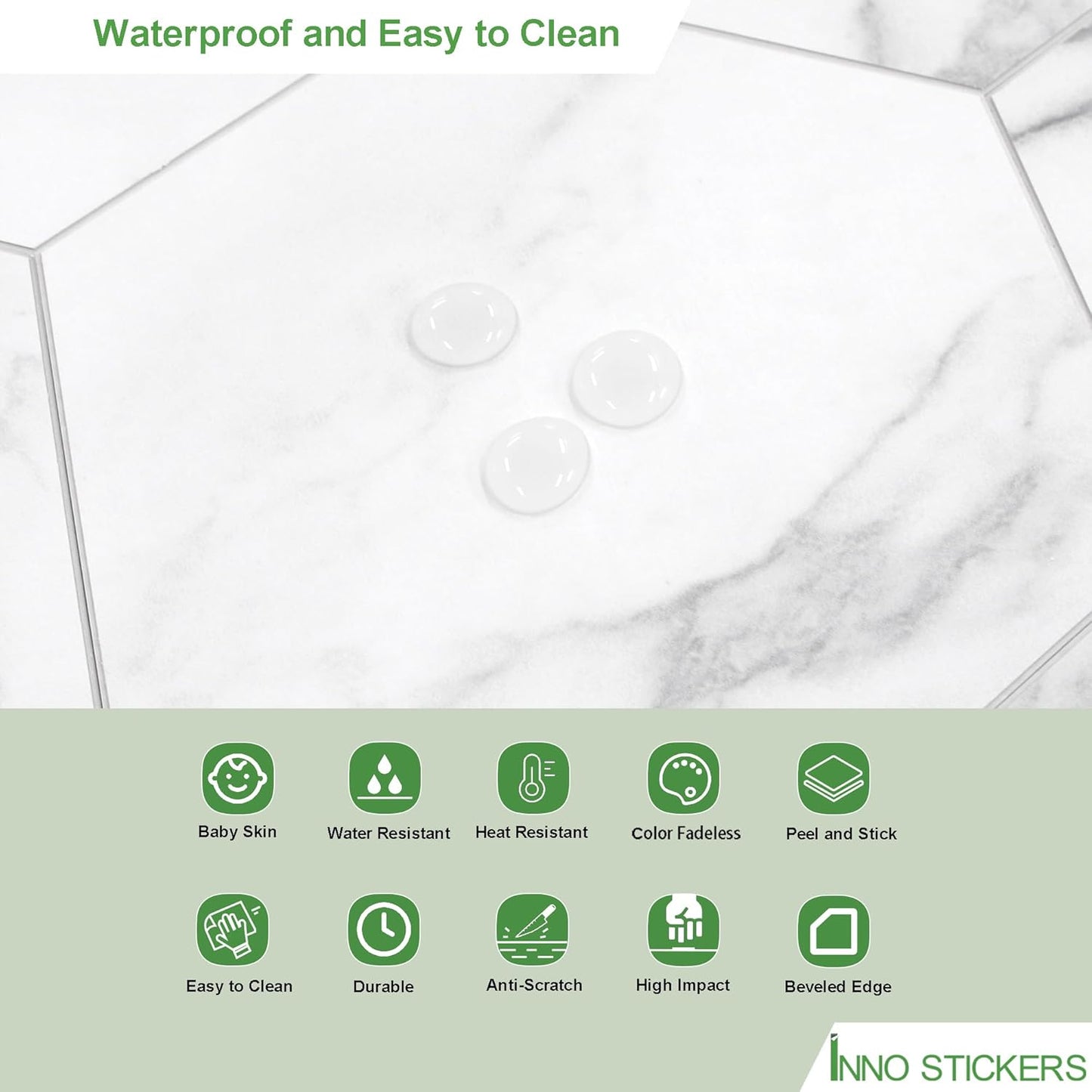 45-Sheet Hexagon Peel and Stick Backsplash, 6" x 7" White Calacatta Marble Looks Self Adhesive Wall Tile, Stone Composite Stick on Decorative Mosaic Tile for Kitchen Bathroom Fireplace