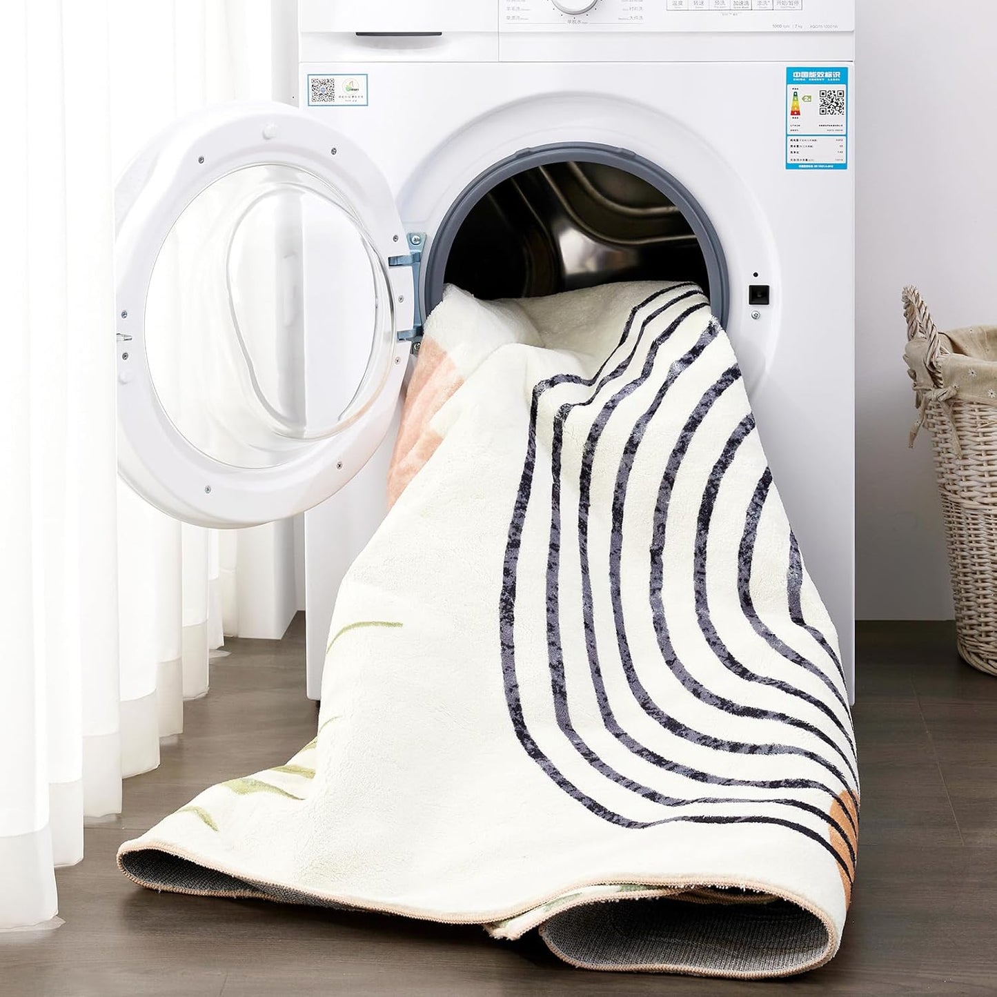 RoomTalks Mid Century Modern Washable Rug, Boho Cute Aesthetic 8x10 Area Rugs Large Carpet for Bedroom Dining Living Room Entryway Office, Contemporary Abstract Leaves Thin Pile Accent Indoor Rug