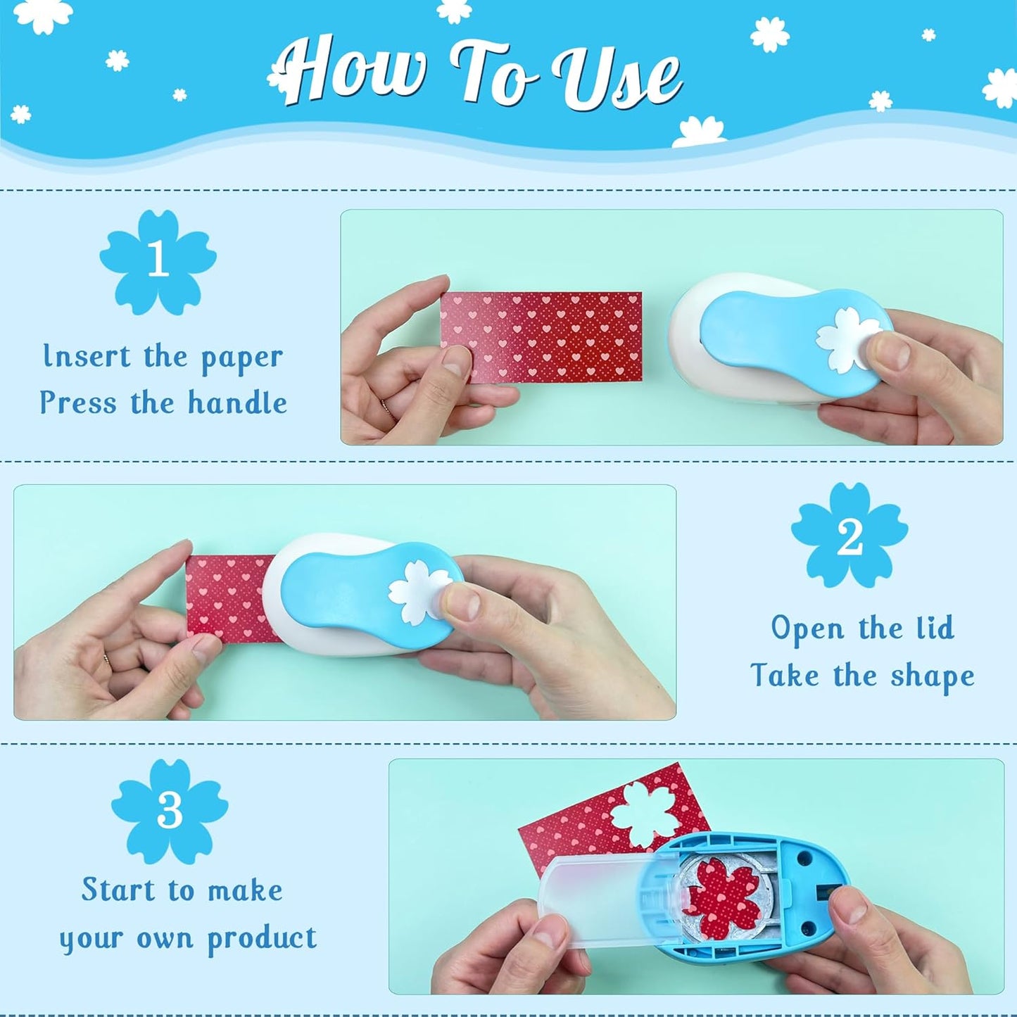 Flower Hole Punch for Paper Craft Size Out 2-Inch, Cherry Blossoms Punches, Craft Lever Punch Handmade, Tool Flower Punch for Scrapbook, Festival Cards, DIY Arts