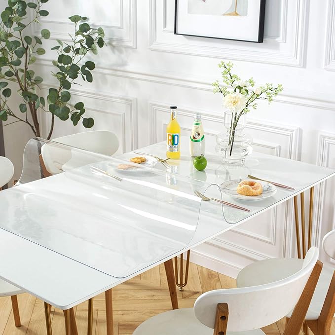 Clear Table Protector 29 x 59 Inch, 1.5mm Thick Plastic Table Cover, Waterproof PVC Clear Table Cover Protector, Desk Protector Mat, Writing Desk Pad for Desktop, Coffee & Dining Room Table