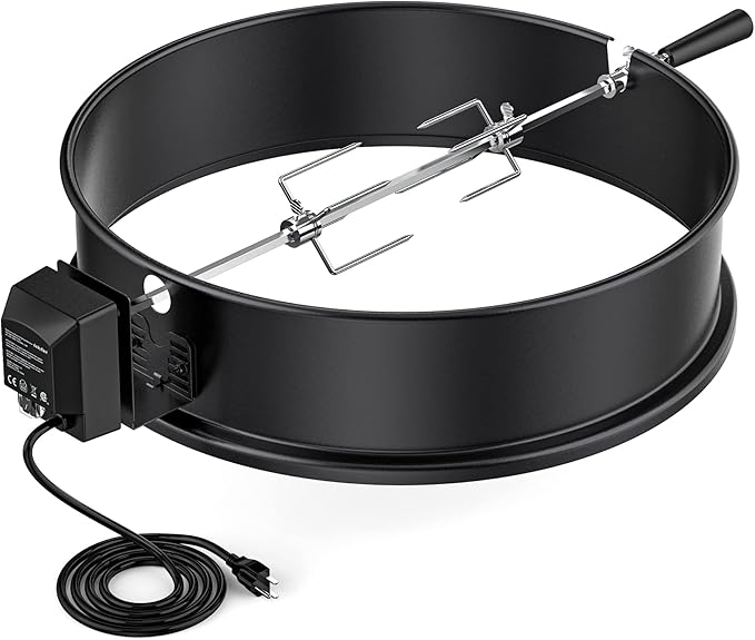 onlyfire Universal High-Temp Resistance Black Coated Steel Charcoal Kettle Rotisserie Ring Kit for Weber 2290 and Other Models