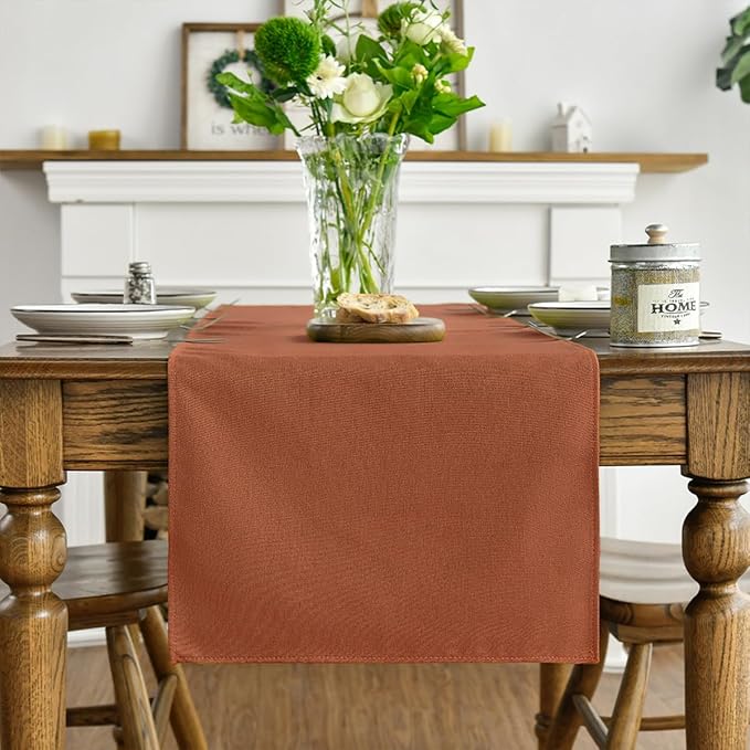 Artoid Mode Rusty Orange Table Runner, Seasonal Fall Thanksgiving Washable Kitchen Dining Table Decoration for Home Party Decor 13x120 Inch