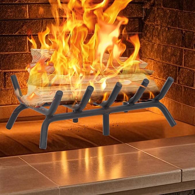 Fireplace Grate 17 inch - Fireplace Log Grates Heavy Duty Solid Round Steel | Log Grate for Fireplace No Assembly Required, Burning Wood Stove Grate for Indoor Chimney Hearth, Outdoor Camping