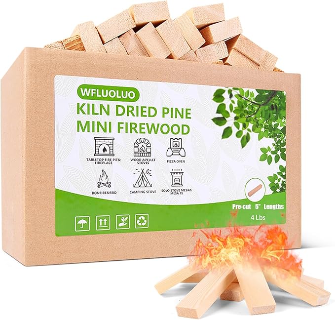 Pre-Cut 5'' Lengths Mini Firewood,Pine Kiln Dried Firewood,Small Barkless Kindling Logs,Fire Pit Accessories Prefect for Solo Stove Mesa XL, Tabletop Firepit,Mesa Fire Sticks Wood,4Lbs