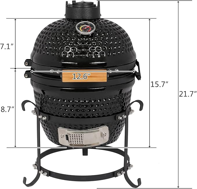 VINGLI 13" Kamado Charcoal Grill Portable Barbecue Grill BBQ Kettle Stand Lid Perfect for Outdoor Camping Patio Backyard Picnic