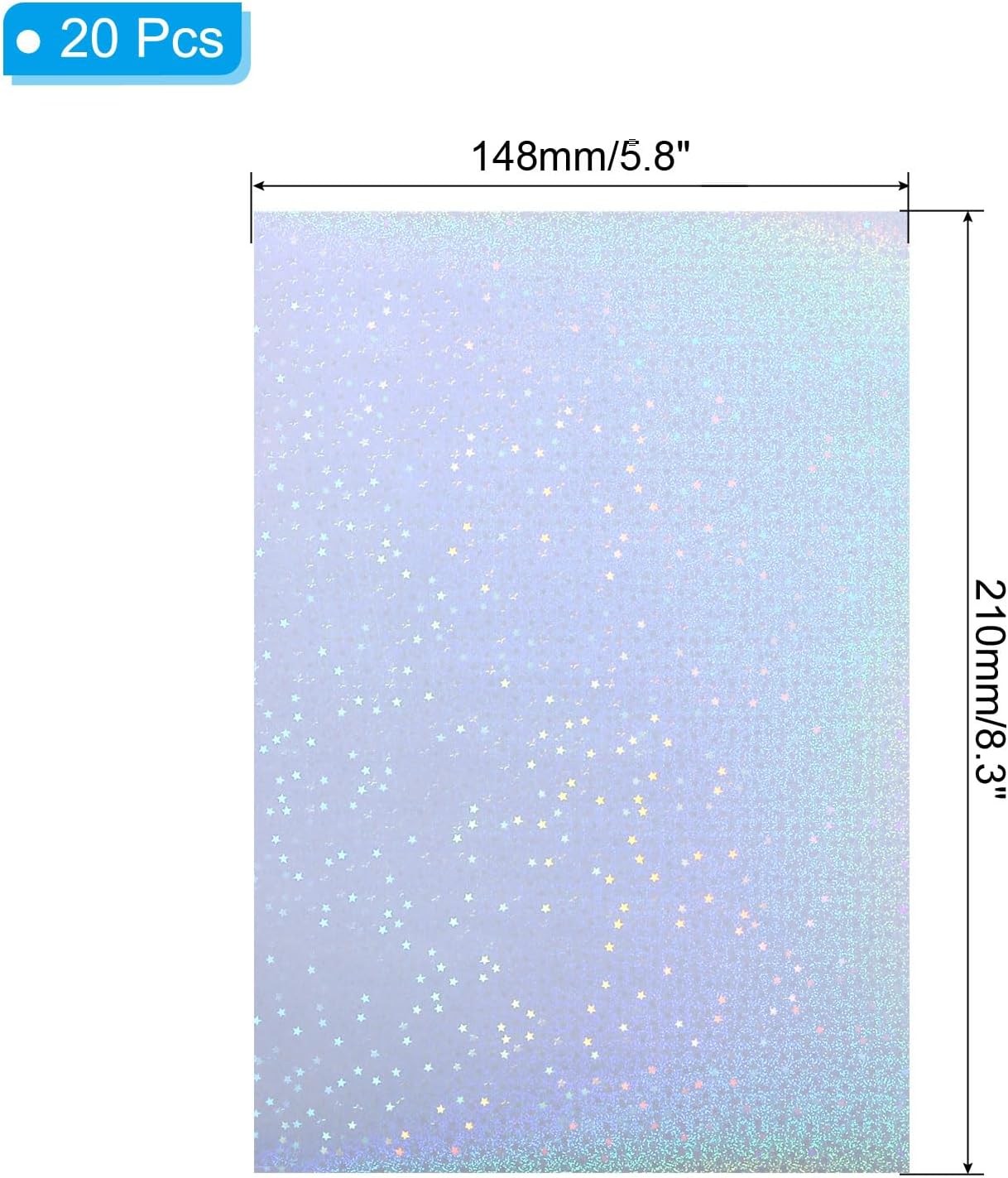 PATIKIL 8.3x5.8 Holographic Sticker Paper, 20Sheets A5 Polypropylene Self-Adhesive Transparent Waterproof Laminate Overlay Film for Photo Cards Scrapbook Decorations, Star