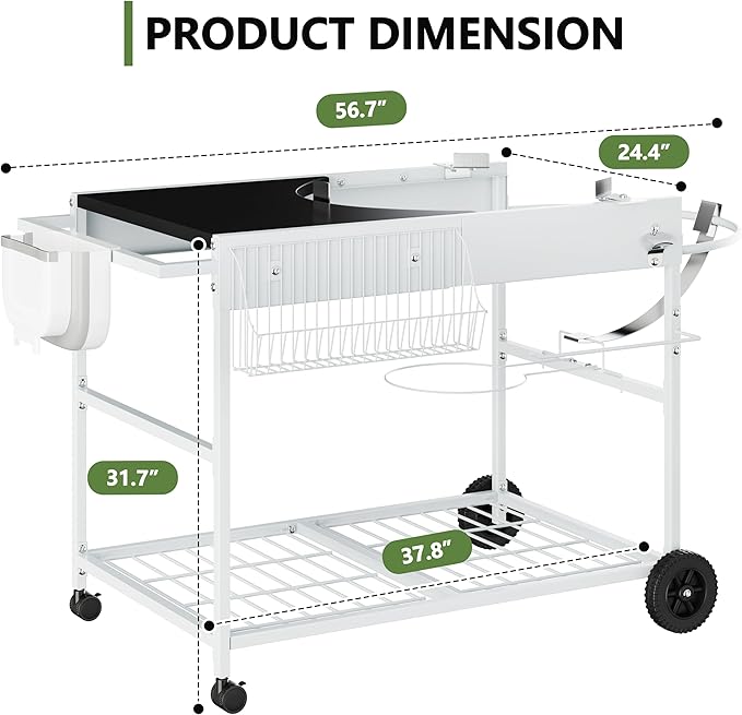 Shintenchi Grill Table for Weber 22" & 18" Original Kettle, Outdor Grill Cart with Wheels, Movable Outdoor Prep Table Cooking Station for JumboJoe and Master-Touch Charcoal Grill
