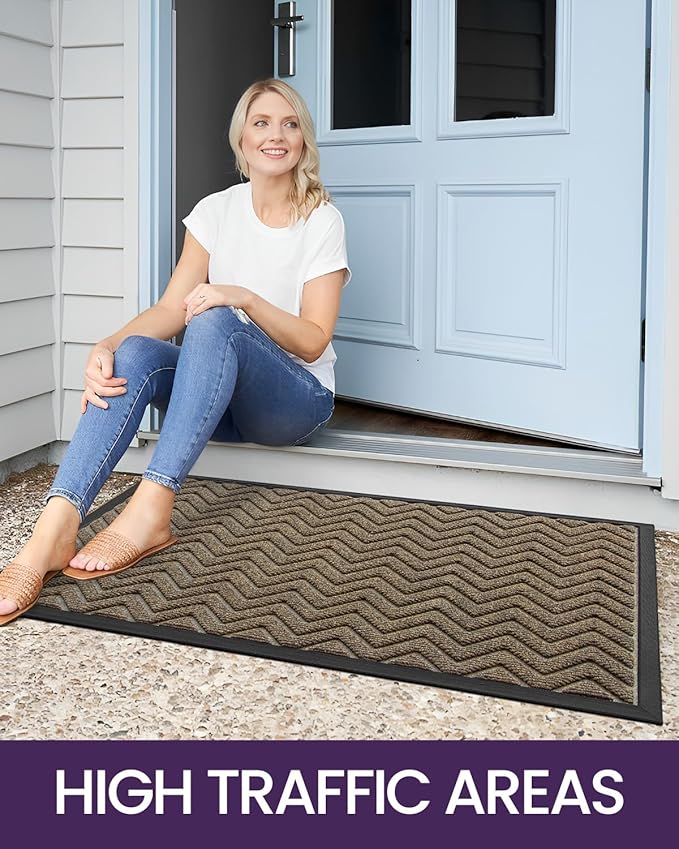 DEXI Front Door Mat Outside Entrance, 3x5 ft Rubber Entry Doormat Heavy Duty, Welcome Mats Non Slip for Inside House Floor Entryway Back Doors Exterior Patio, Chevron Brown