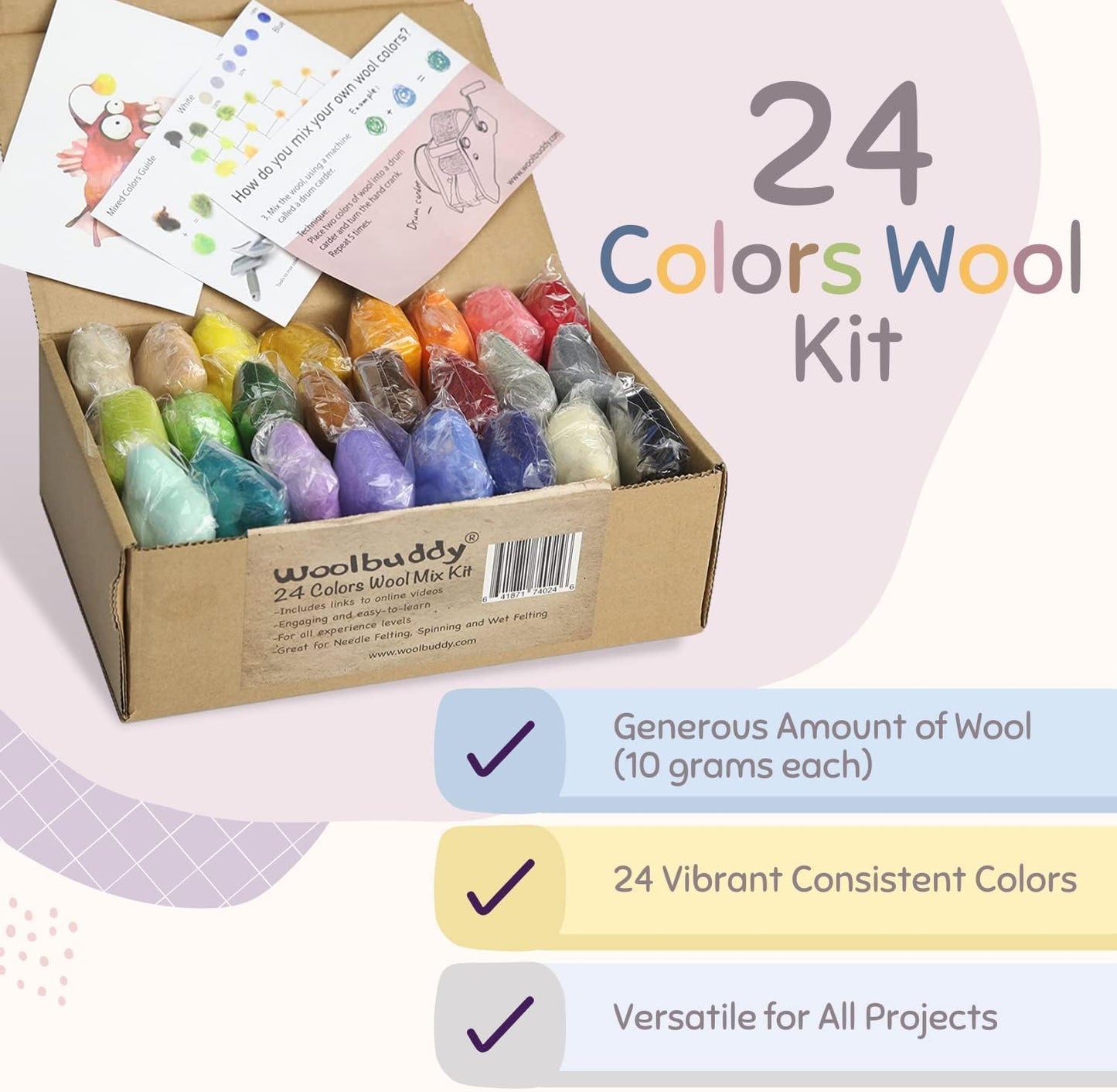 Woolbuddy Wool Carder and 24 Colors Felting Wool Kit