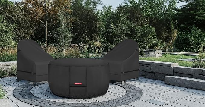 Porch Shield Fire Pit Cover - Waterproof 600D Heavy Duty Fade Resistant Round Patio Fire Bowl Cover Black - 56 inch