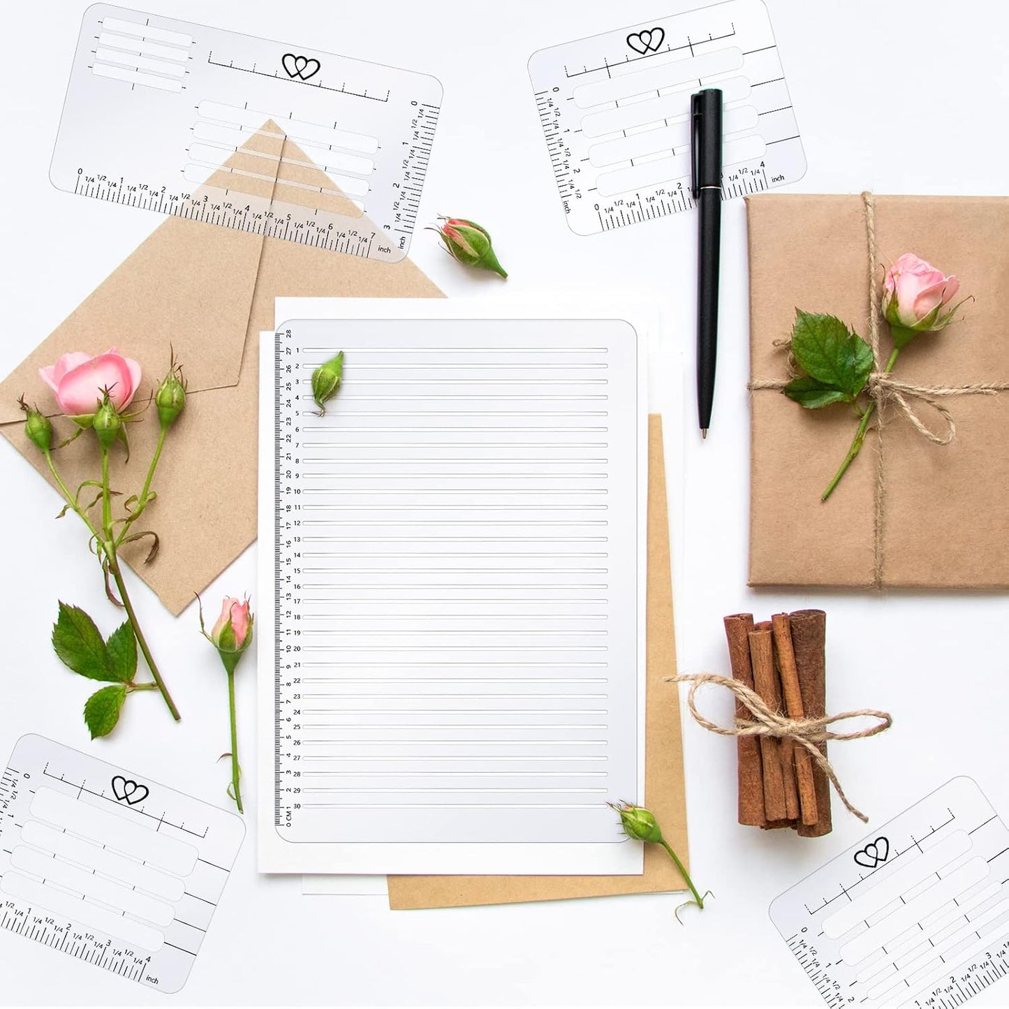 5 Pack Straight Line Stencil for Journaling and Envelope Addressing Guide Stencil Templates Set 11 Inch Scale Spacing Line Ruler Guide for Card Paper Journal Lettering Writing