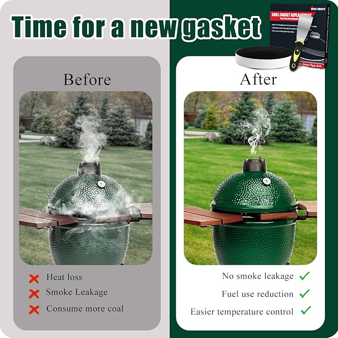 Gasket Replacement for Big Green Egg Large/XL with Scraper, Gasket for Big Green Egg Accessories High Temp Material Self Stick 15Ft Long,7/8" Wide