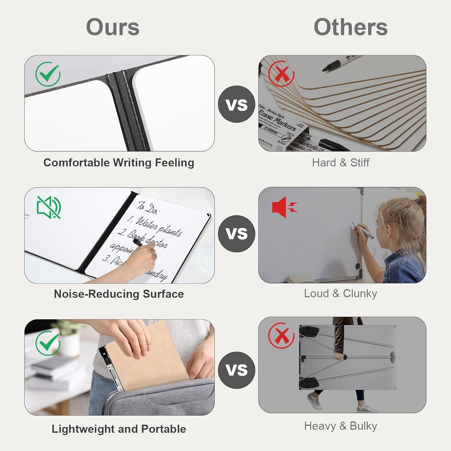 AGM Portable White Board Dry Erase Notebook, 12" x 9" Double Sided Folding Whiteboards with 3 Pens, Small Travel Dry Erase Board Skin-Friendly Material for Study, Meeting, Planning, Tuscan