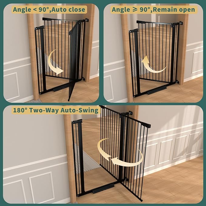40.55" Tall 1.37" Ultra Narrow Spacing Dogs Pets Baby Gate for Doorway Safety Proof Indoor 34.05-45.86" Extra Wide Puppy Pressure Mounted No Drill Walk Through Black Metal Hallway