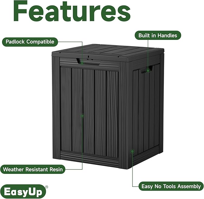 EasyUp 28 Gallon Outdoor Storage Box, Resin Waterproof UV-Resistant Deck Box, Reinforced Stability for Patio, Garden, and Poolside, Striped Black
