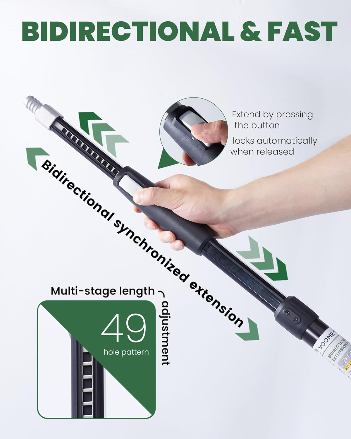 VOOMEY 3-5.9 ft (0.95-1.8m) Dual Extending 50 Point Adjustable Extension Pole for Paint Roller Frames | Heavy-Duty Telescopic Extension Pole | Multi-Purpose Tool for Dusting, Painting & Mores