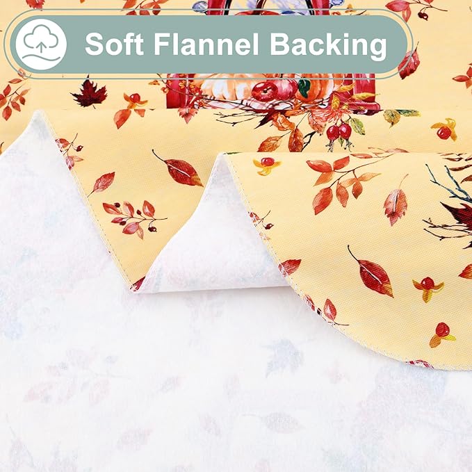 misaya Rectangle Waterproof Vinyl Table Cloth, Wipeable Tablecloth with Flannel Backing, Plastic Table Cover for Fall, Thanksgiving (Pumpkin Truck, 60" x 102")