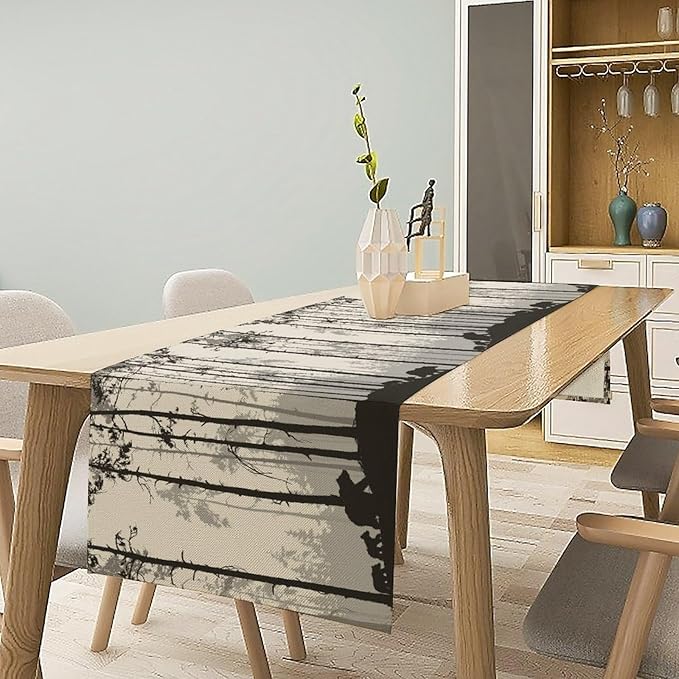 Retro Bear Table Runner, Rustic Foggy Forest Wild Animal Table Runner for Kitchen Dining Home Coffee Party 13x60in