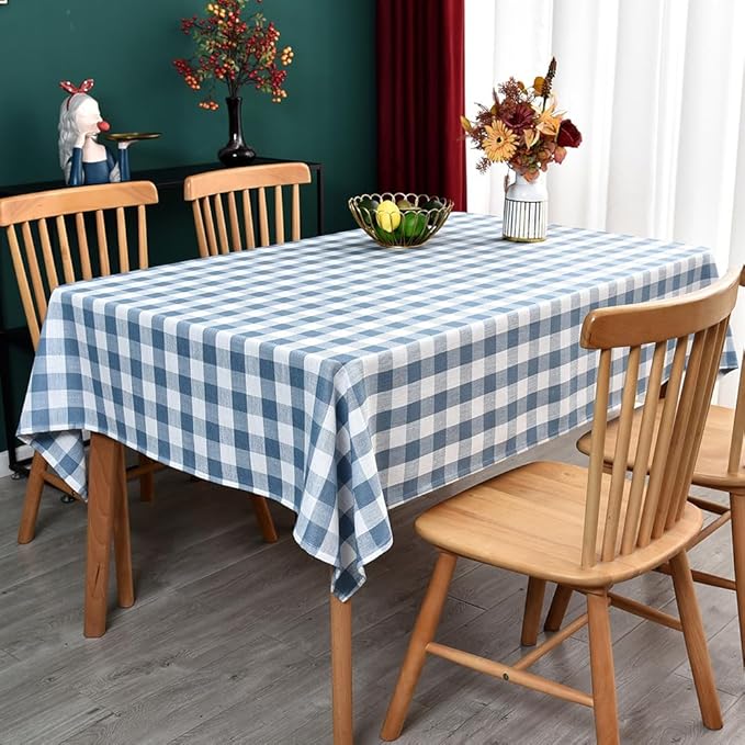 Gingham Tablecloth Rectangle Table Cloth Heavy Duty Cotton Checkered Table Cover for Spring Picnic Kitchen Dining(C-Sky Blue, 52x98 inch)