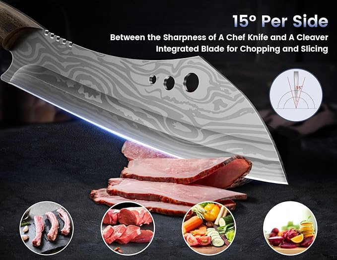 Butcher Knife Set, 3 PCS Kitchen Knives Set for Cutting, Meat Cleaver Chef Knife Set, Japanese Style High Carbon Steel Knives Set, Chopping & Slicing & Boning for Home and BBQ, Christmas gift