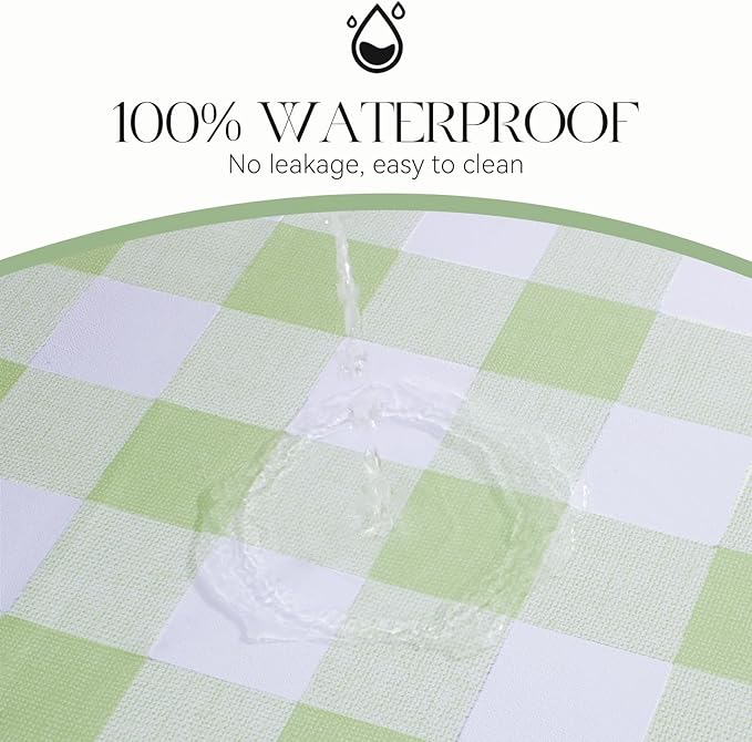 MOSAYT Rectangle Vinyl Tablecloth, 100% Waterproof Buffalo Gingham Plastic Table Cloth, Heavy Duty Wipeable Table Covers for Picnic, Outdoor, Camping - 54 x 54, Sage Green