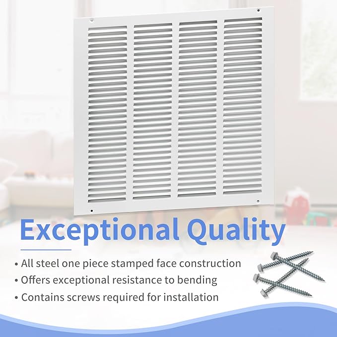 16"W x 16"H [Duct Opening Size] Steel Return Air Grille, Air Return Vent Cover for Ceiling and Sidewall - HVAC Air Vent Covers - [Outer Dimensions: 17.75"W x 17.75"H]