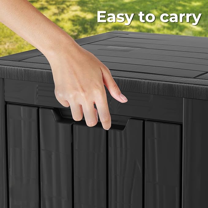 35 Gallon Resin Deck Box, Waterproof Outdoor Storage Box for Patio, Poolside, and Garden, Lockable UV-Resistant Storage Bin Bench Cabinet for Small Spaces, Black