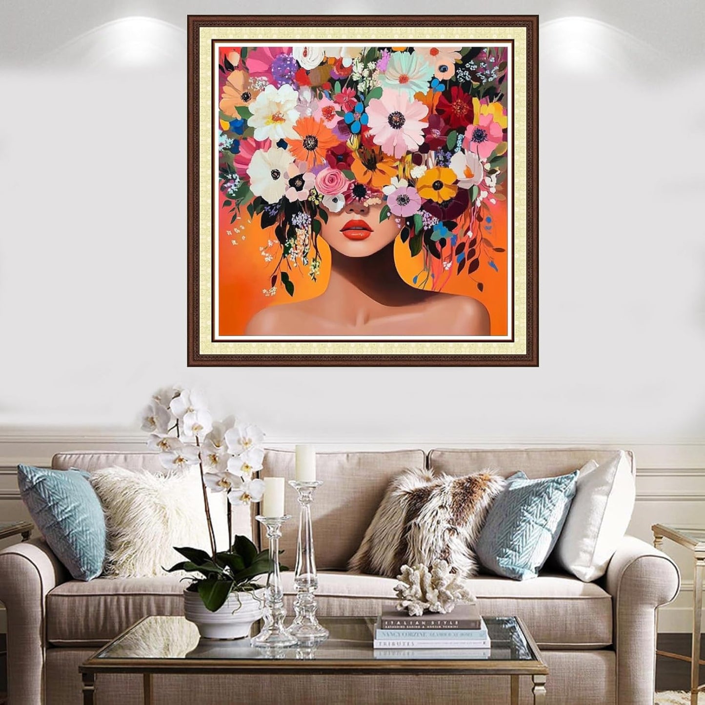 Findvoor Counted Cross Stitch Kits for Adults Full Range of Cross Stitching Embroidery Unprinted Pattern for Beginners, 11CT Needlepoint Kit Patterns Embroidery Kits-Magical Flower Girl 18x18 inch