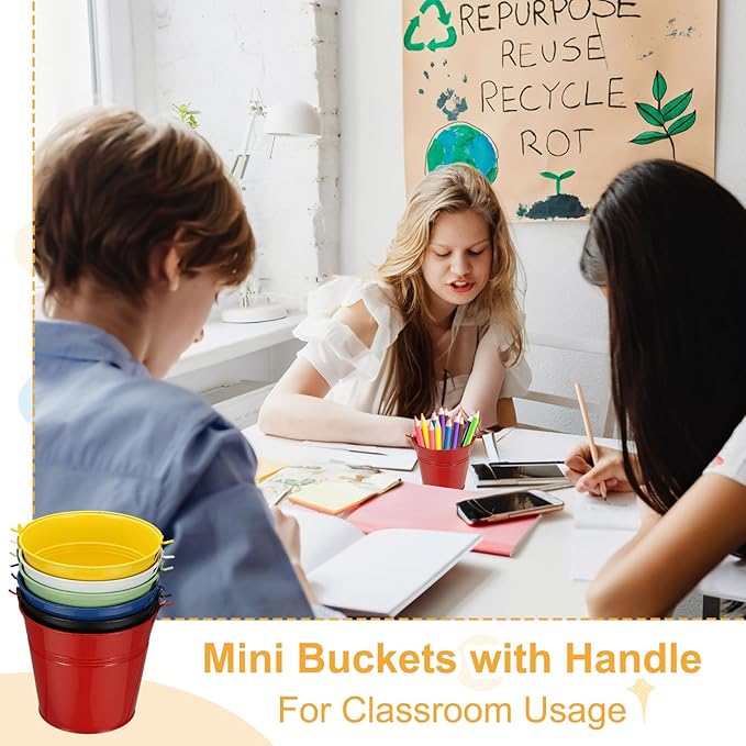 Small Metal Buckets, Mini Buckets with Handle Galvanized Colored Tin Pail Containers Basket Party Supplies - Fit for (Halloween - Classroom Crafts) 2.7" & 10Pcs & Yellow