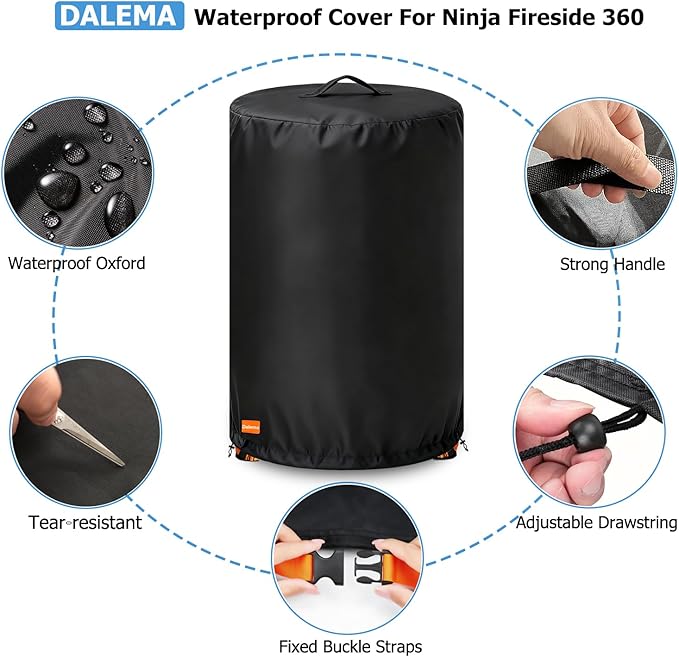 Cover for Ninja Fireside 360 Fire Pit,Outdoor Heavy Duty 600D Waterproof Cover for Ninja Fireside 360 Outdoor Heater,Designed with Buckles and Drawstring to Fix,Fits Ninja Fireside 360 Firepit