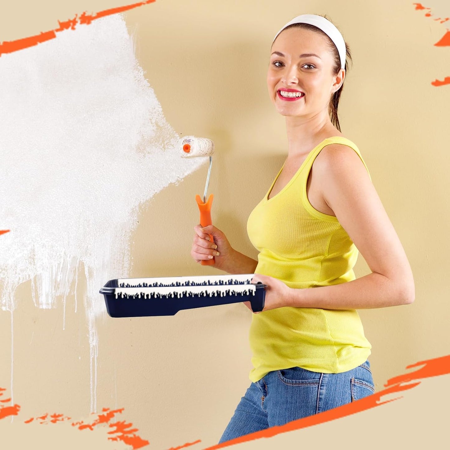 Qilery 32 Pcs Paint Roller Tray Kit 4 Inch Small Paint Roller Includes 20 Pcs Disposable Liners and Tray, 10 Piece Covers Replacement, Frame with Handle for Home Wall Furniture Craft Work Supplies