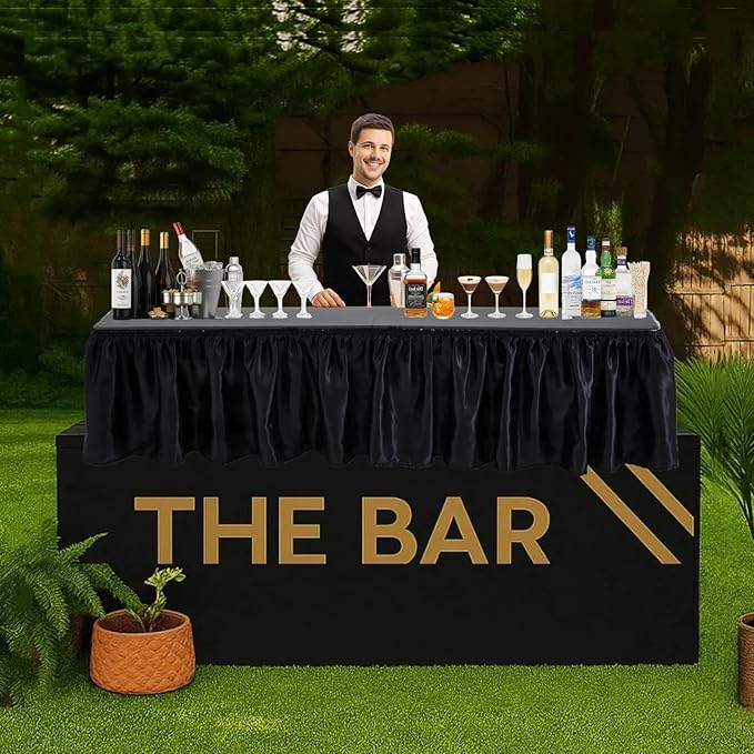 Bar Top Riser Tables Bar Riser with Skirt Mobile Folding Table Foldable Portable Risers for Banquet Events Home Party Picnics Restaurants(Table Not Included) (Black,6 ft)